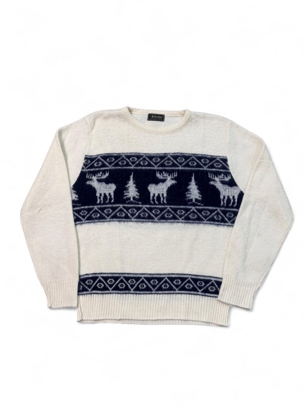 Vintage 70s knitwear magic by sorcerer Orlon acrylic moose fair isle sweater M